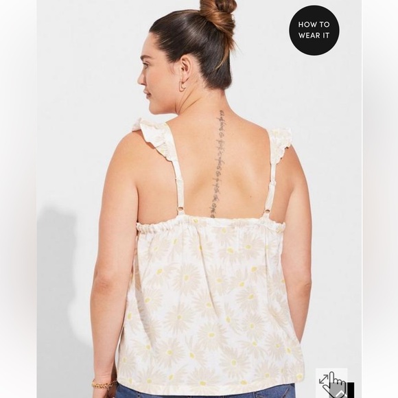 NWT Torrid Double Gauze Ruffle Button Front Tank Top daisy daydream - Picture 4 of 10